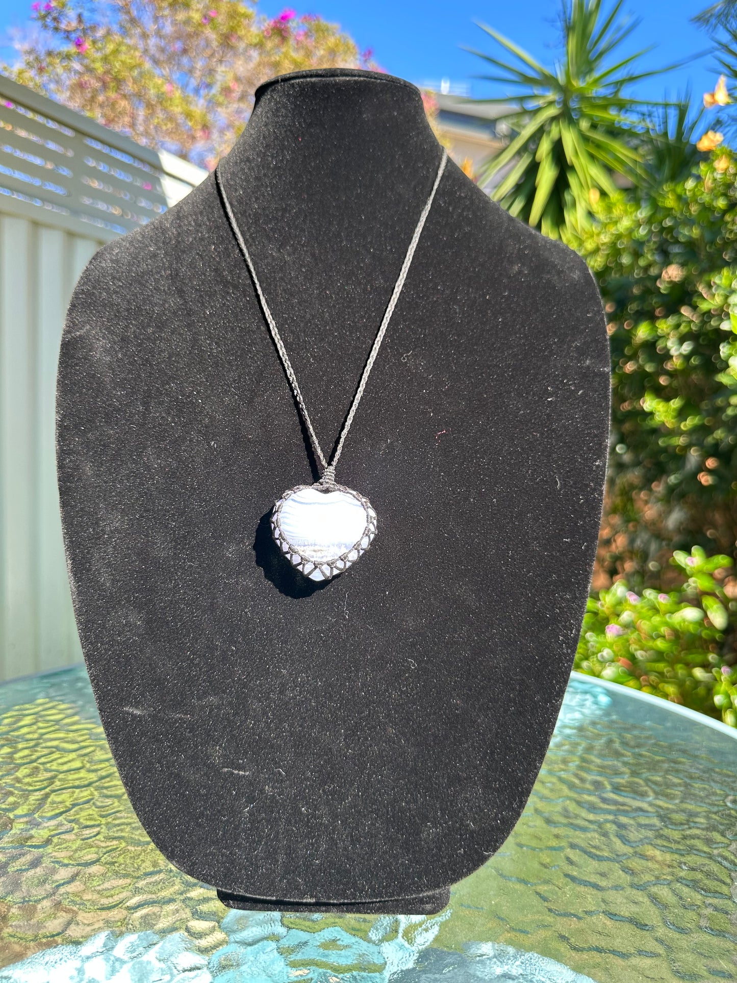 Blue lace agate love heart necklace