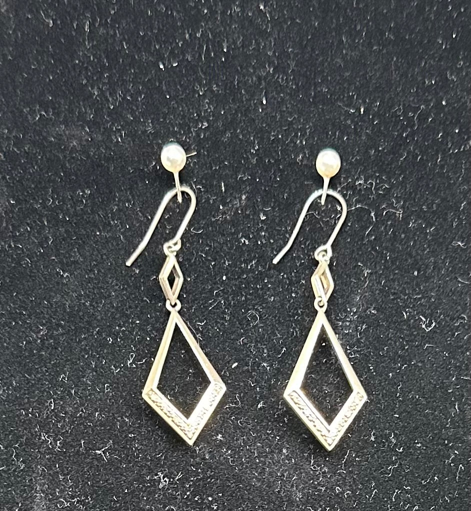 Stirling silver and Diamond Drop Earrings