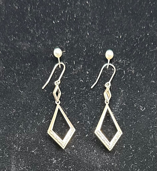 Stirling silver and Diamond Drop Earrings