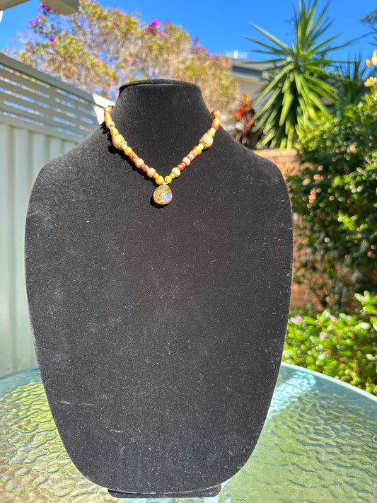 Wooden bead and crystal necklace