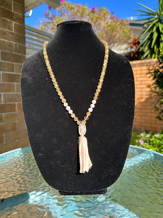 8mm Citrine and Rose quarts crystal Mala