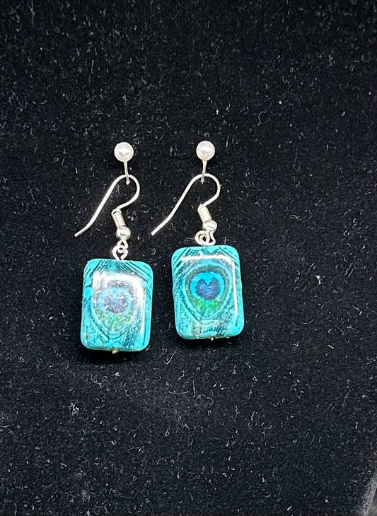 Blue Love Heart Polymer clay and epoxy earrings