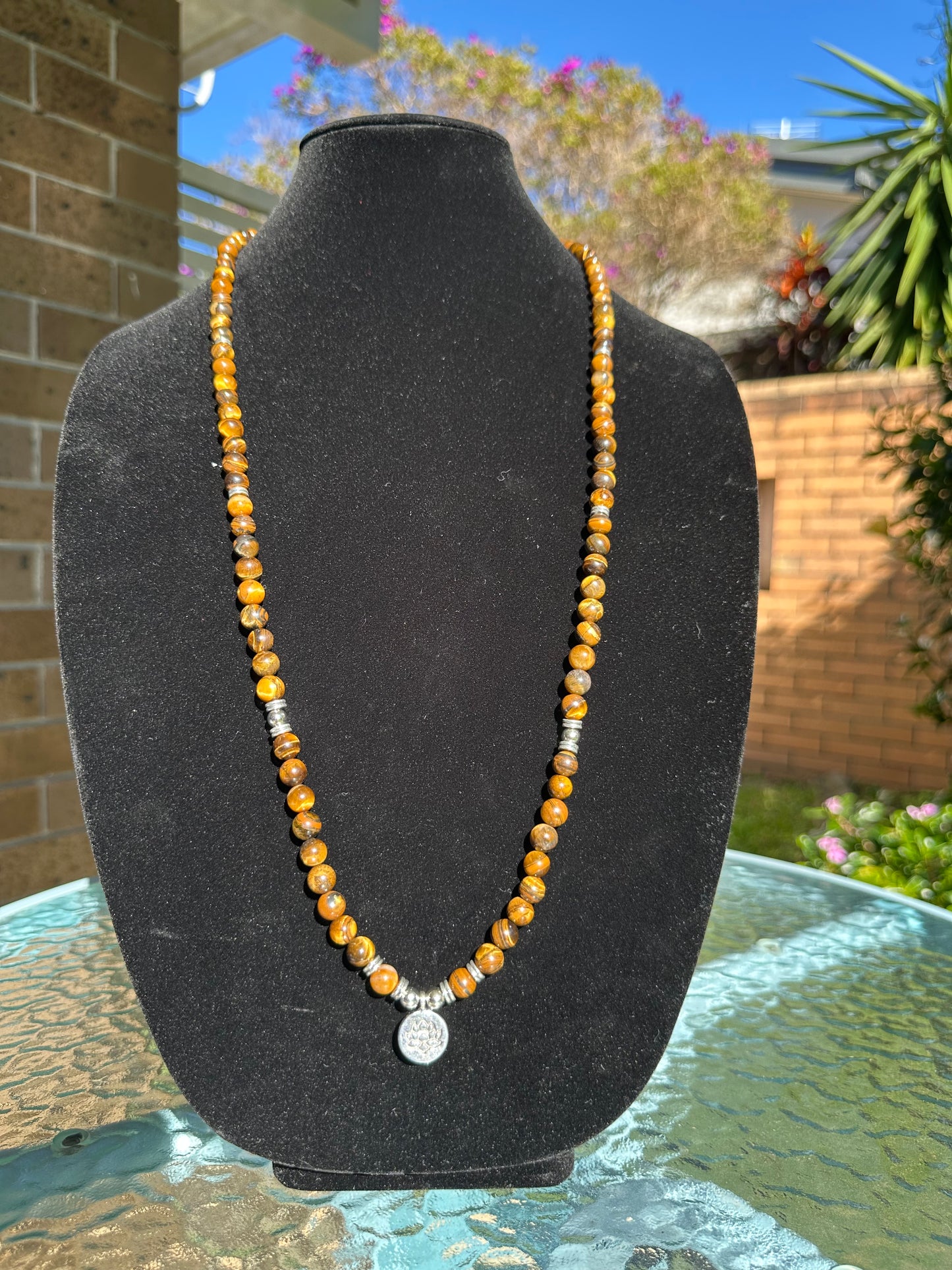 8mm Tigers Eye and Lotus Mala