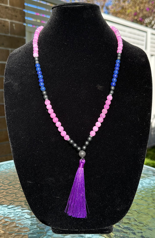 8mm Amethyst, Black Onyx and Lapis Lazuli  Mala