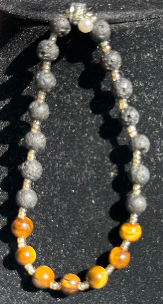 Tigers Eye and lava stone  Bracelet