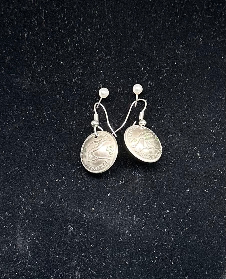 NZ 6pence coin earrings