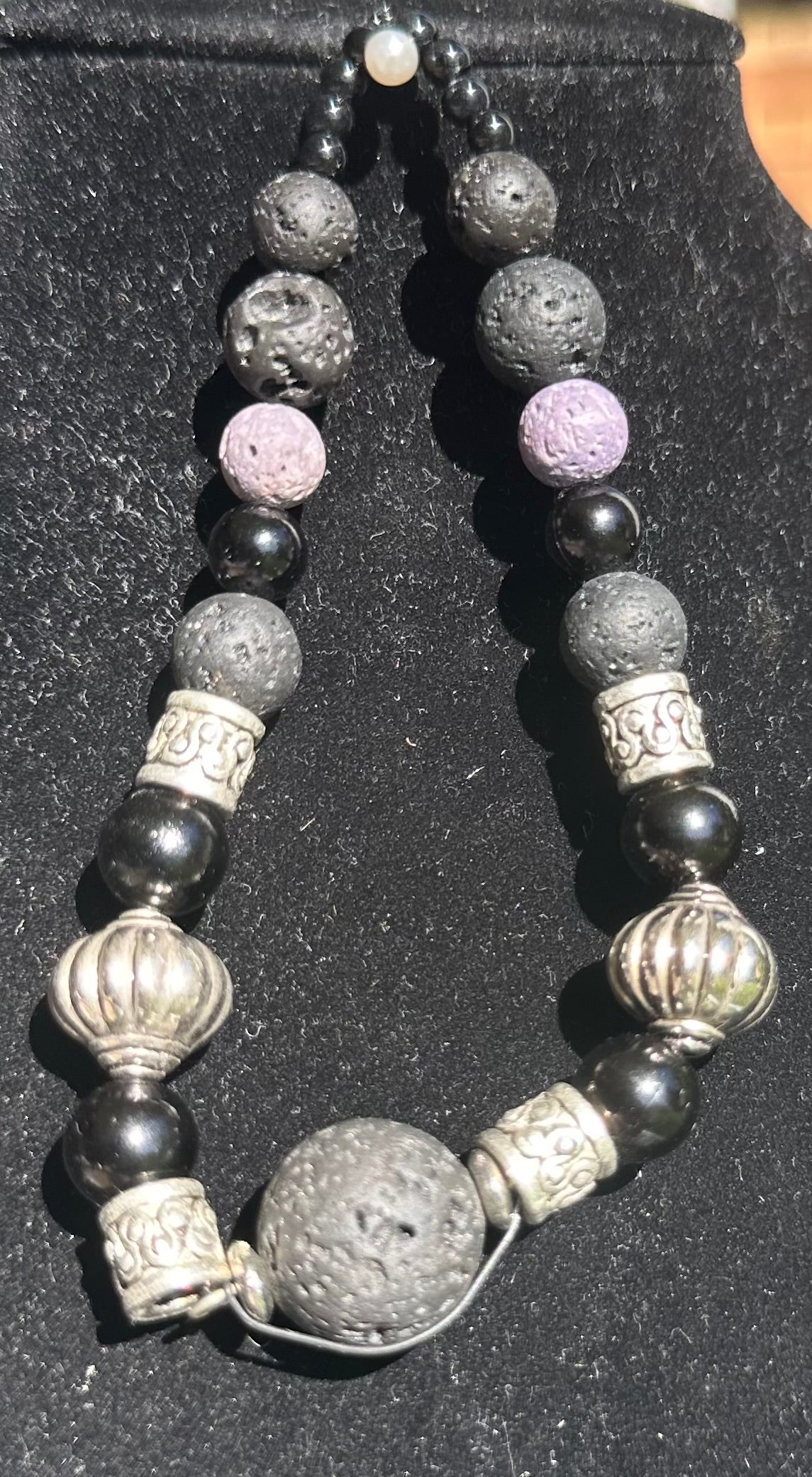 Onyx, lava stone Bracelet with silver accents