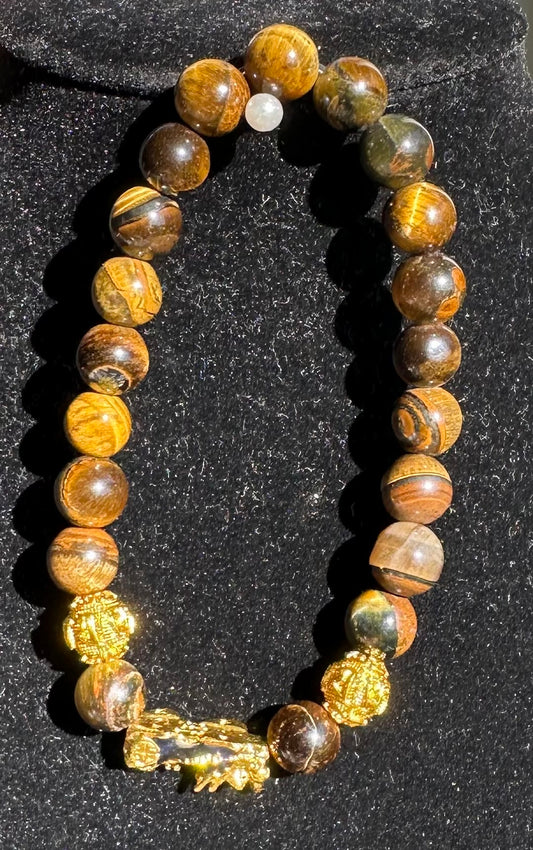 Tigers eye with gold and black lion Bracelet