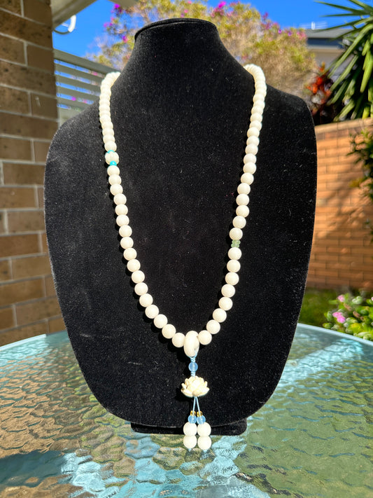 White Bodhi seed Buddhist Prayer Bead Necklace