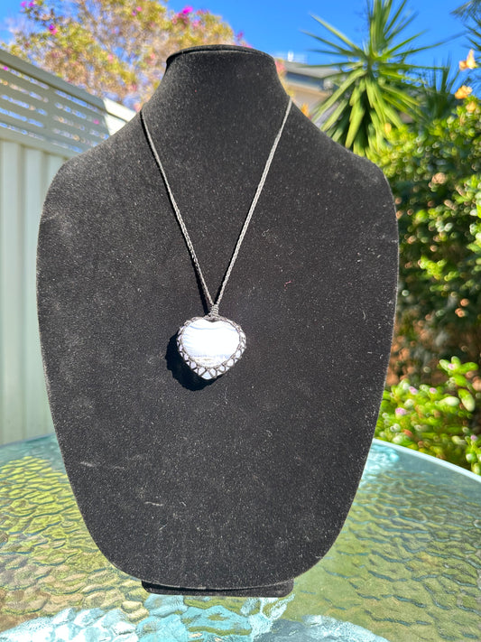 Blue lace agate love heart necklace