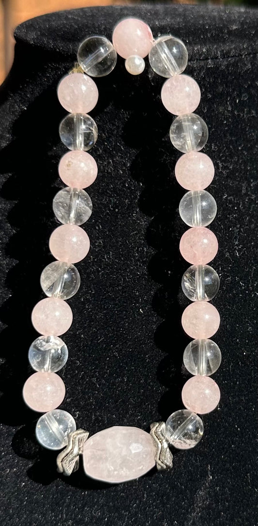 Rose and clear quartz crystal Bracelet