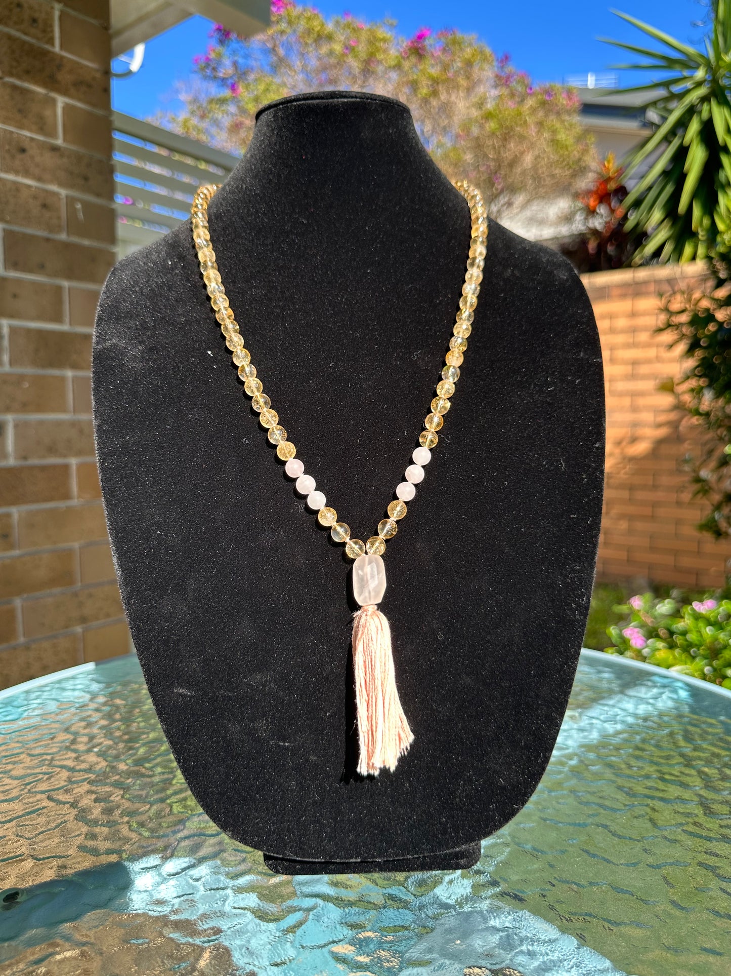 8mm Citrine and Rose quarts crystal Mala