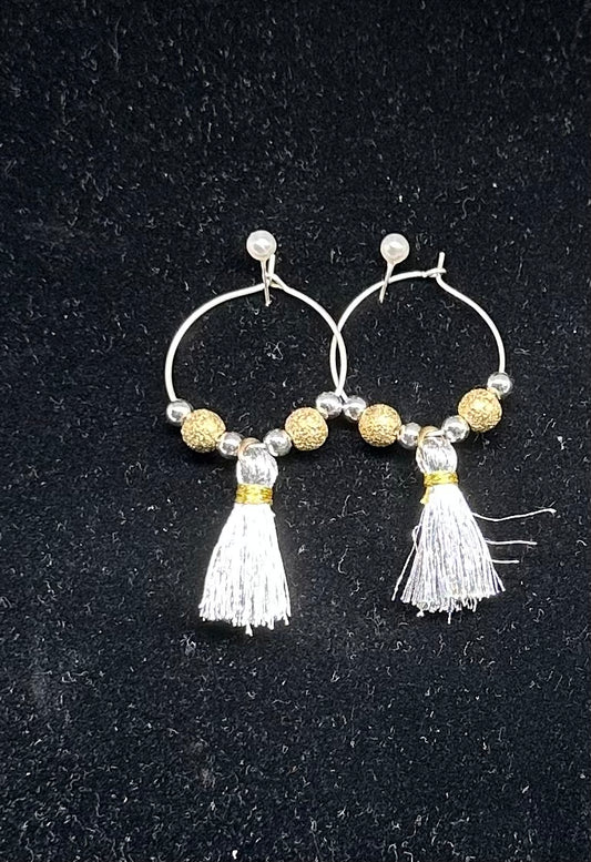 Silver and Gold Tassel Hoop Earrings