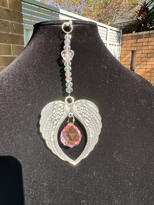 Pink Crystal with Angel wings Suncatcher