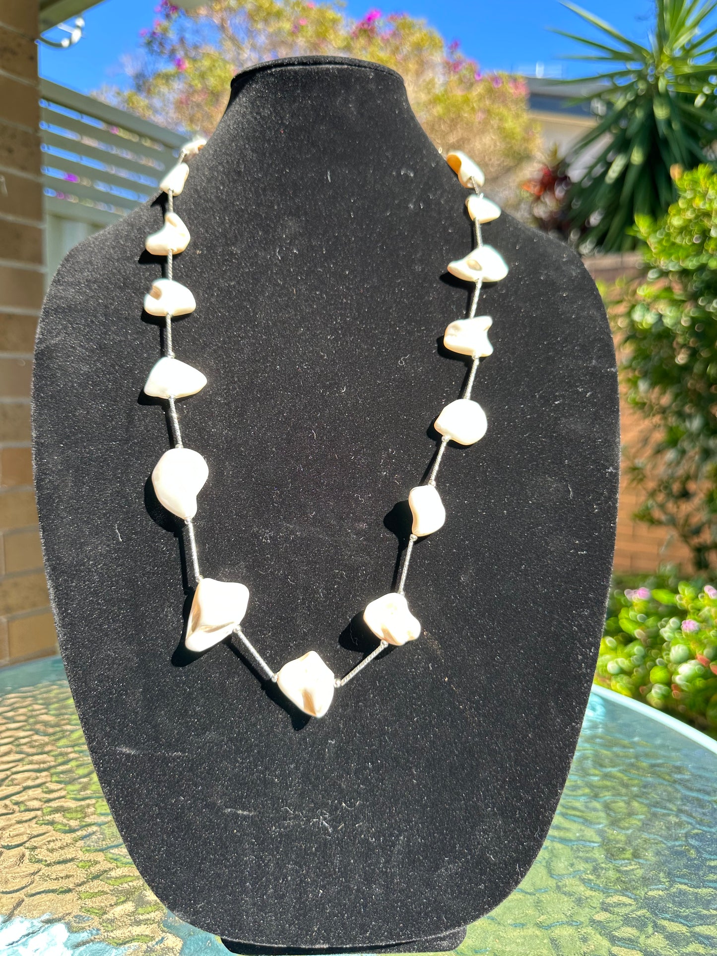 Natural pearl baroque and silver necklace