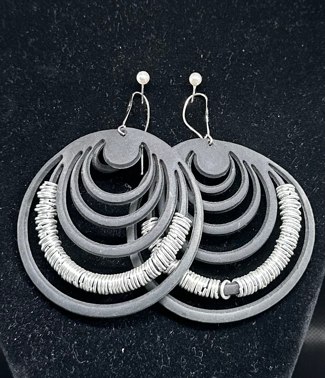 Leather and Stirling Silver Hoop Earrings