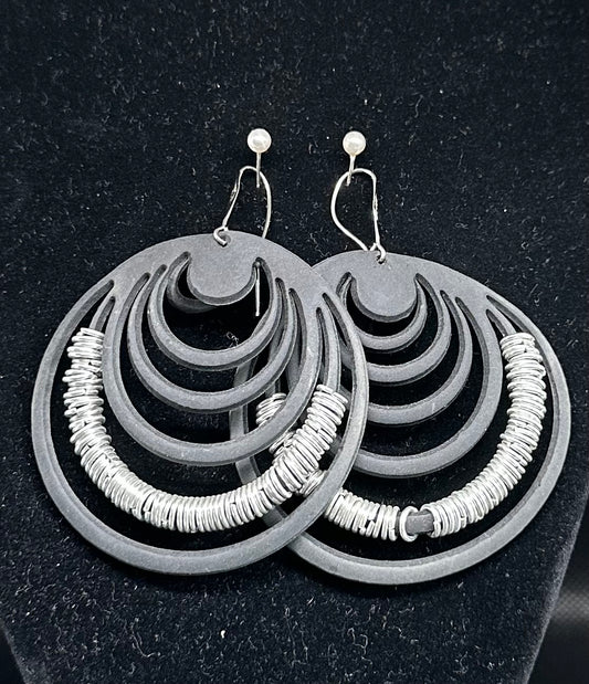 Leather and Stirling Silver Hoop Earrings