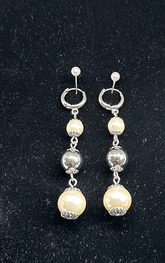 Italian Stirling Silver and Pearl Earrings