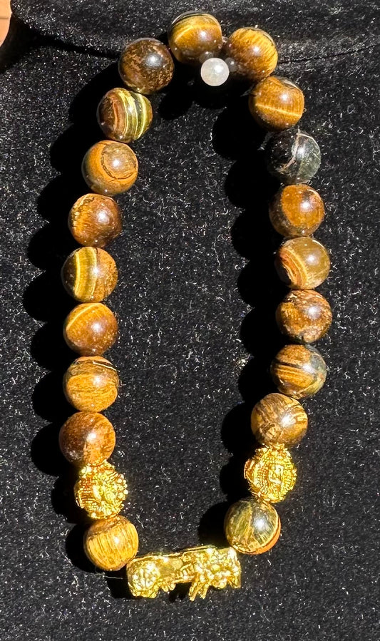 Tigers eye with gold lion Bracelet